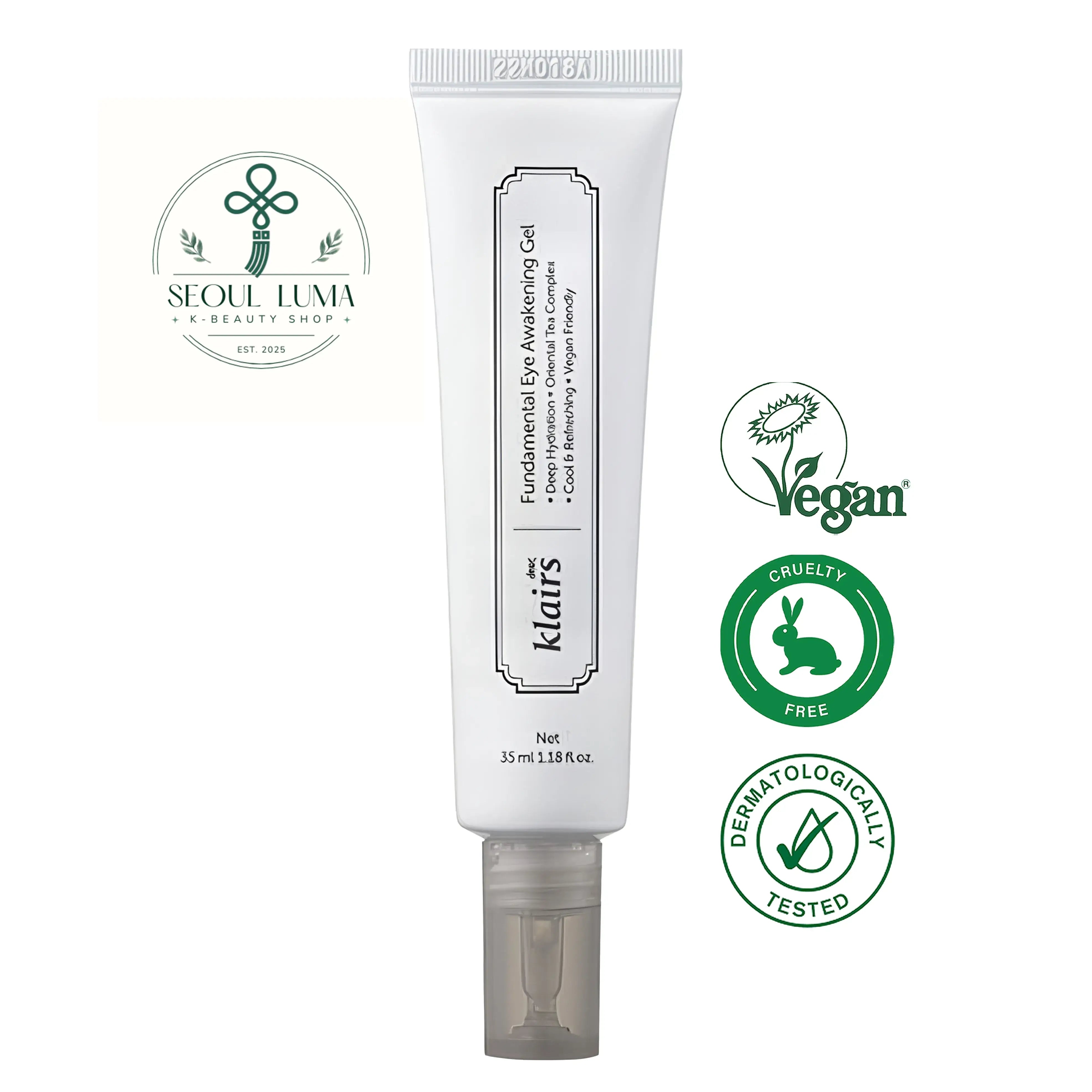 Klairs Fundamental Eye Awakening Gel with Caffeine and Copper Peptides for de-puffing and dark circle care